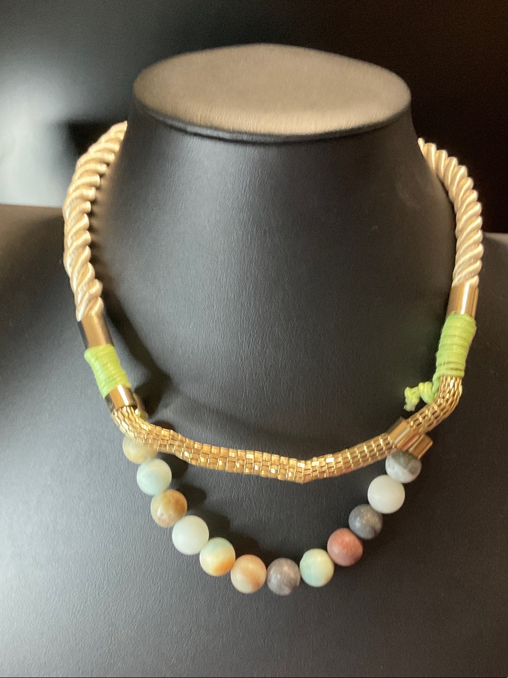 Source Unknown Gold-Tone Rope Necklace with Multicolor Matte Beads